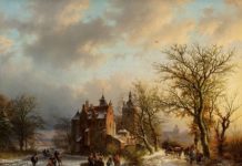 Featured Lot: Barend Cornelis Koekkoek, “Winter Landscape with Wood Gatherers and Skaters”