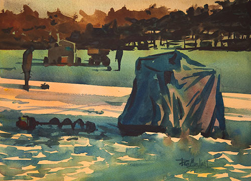 Dan Mondloch, "Ice Fishing - Red Light," 2015, watercolor, 11 x 15 in. 