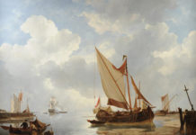 Featured Lot: Johannes Christiaan Schotel, “Low Tide Gun Salute from a Dutch Man o’War”