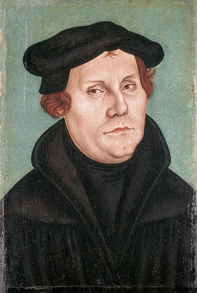 Lucas Cranach the Elder (1472-1553), "Portrait of Martin Luther," 1528, oil on panel, 15 2/3 x 10 in., Luther Memorials Foundation of Saxony-Anhalt