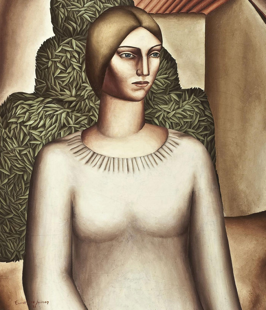 Everett Gee Jackson, “Girl with Acacia Tree,” 1931, oil on canvas, 27 x 30 in. (c) Hirschl & Adler Galleries 2016