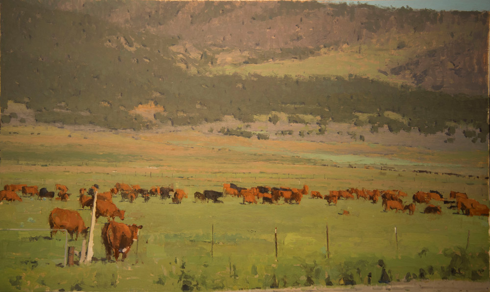 Michael Workman, “Red Angus, #2,” 2016, oil on panel, 18 x 29 in. (c) EVOKE Contemporary 2016