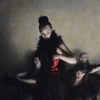 Nick Alm, “The Performance,” 2015, oil on canvas, 39 1/4 x 39 1/4 in. (c) ARC 2016