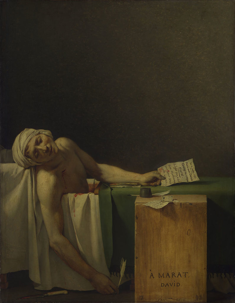 Jacques-Louis David, “The Death of Marat,” 1793, oil on canvas, 65 x 50 in. (c) Royal Museums of Fine Arts of Belgium 2017