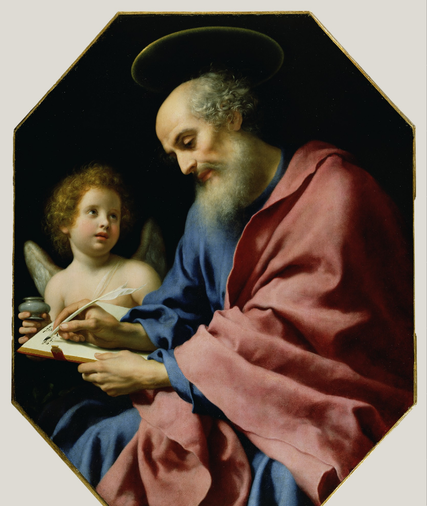 Carlo Dolci, “Saint Matthew Writing His Gospel,” circa 1670, oil on canvas, 52-5/8 x 44-3/4 in. (c) J. Paul Getty Museum 2017