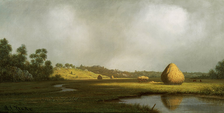 Martin Johnson Heade, “Salt Marshes, Newburyport, Massachusetts,” circa 1866, oil on canvas, 15 1/2 x 30 1/4 in. (c) Museum of Fine Arts, Boston 2017