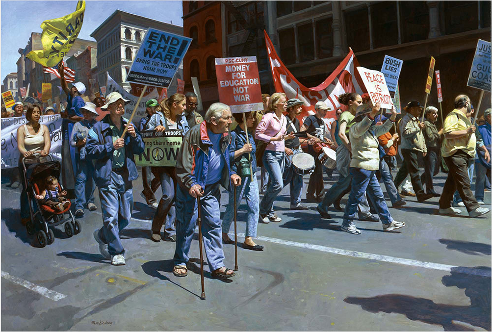 Max Ginsburg, “Peace-March,” 2007, oil on canvas, 48 x 70 in. (c) Max Ginsburg 2017