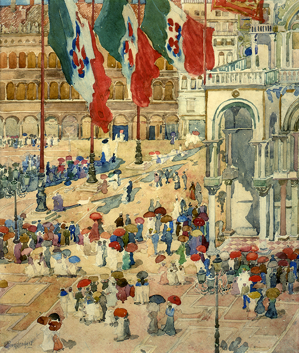 Maurice Prendergast, “Piazza of St. Marks,” circa 1898-1899, watercolor and pencil on paper, (c) Private Collection 