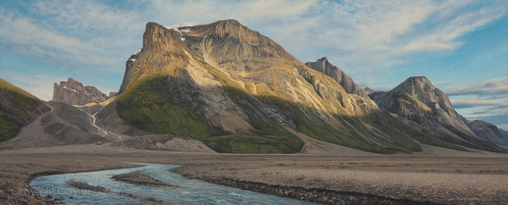 Cory Trépanier, “Evening in Auyuittuq,” oil on linen, 27 x 11 in. (c) Private Collection 2017