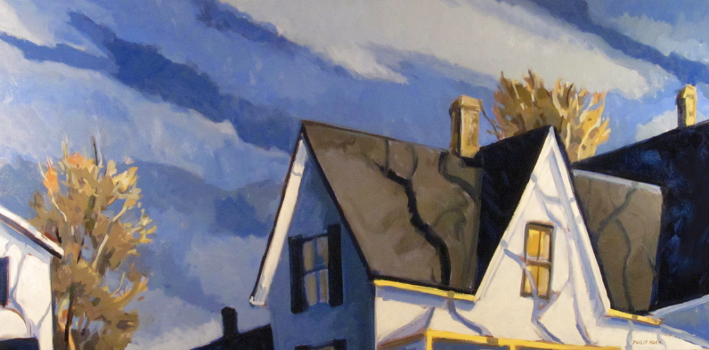 Philip Koch, “Morning at the Route 6, Eastham House,” 2016, oil on canvas, 30 x 60 in. (c) Philip Koch 2017