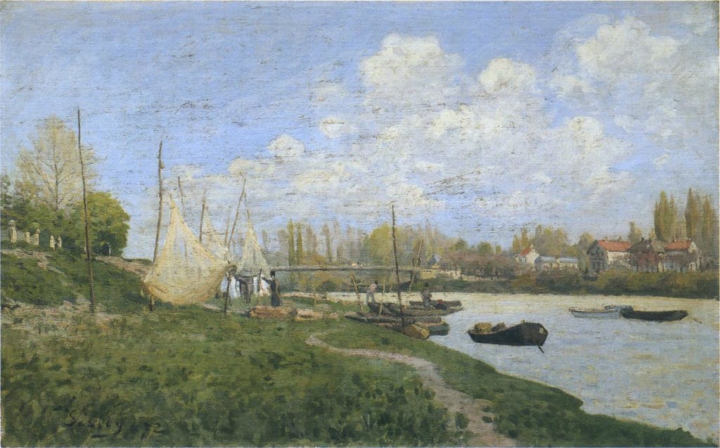 Alfred Sisley, “Fishermen Spreading Their Nets (Drying Nets),” 1872, oil on canvas, 42 x 65 cm. © Kimbell Art Museum 2017