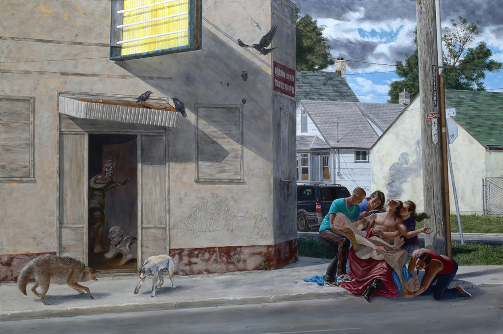 Kent Monkman, “The Deposition,” 2014, acrylic on canvas, 84 x 126 in. © Peters Projects