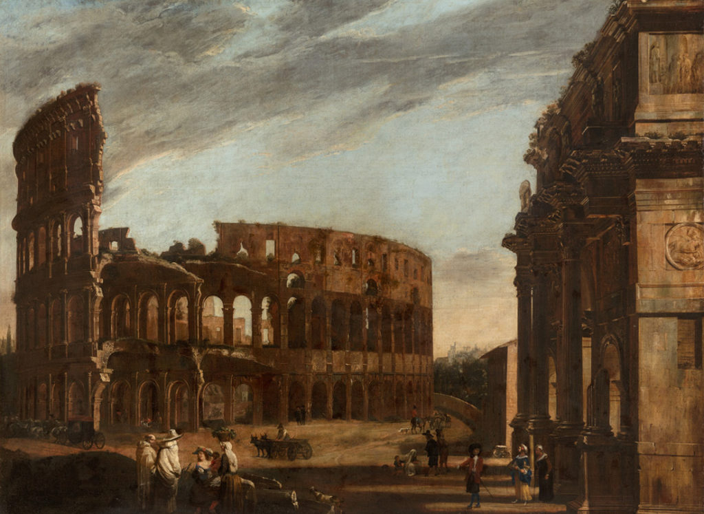 Viviano Codazzi, “Colosseum and Arch of Constantine,” circa 1650, oil on canvas, 56 x 77 in. 