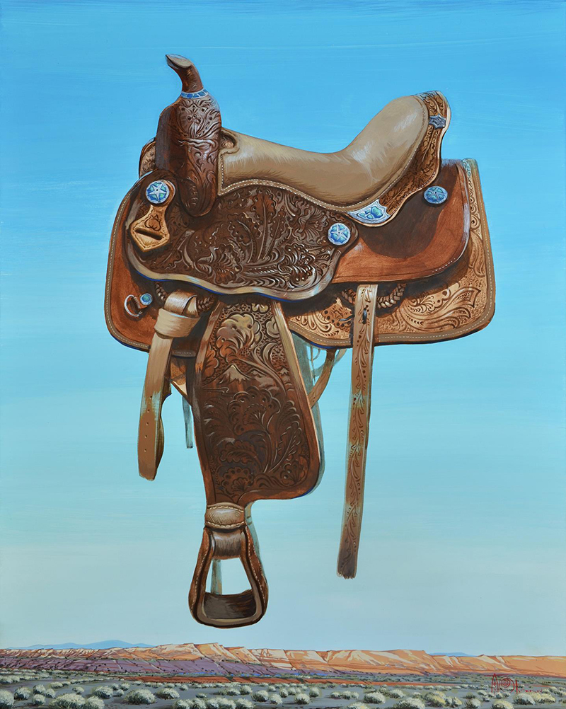 Olga & Aleksey Ivanov, “Cowboy Chair,” 2014, egg tempera on panel, 20 x 16 in. Rose Renée Fine Art