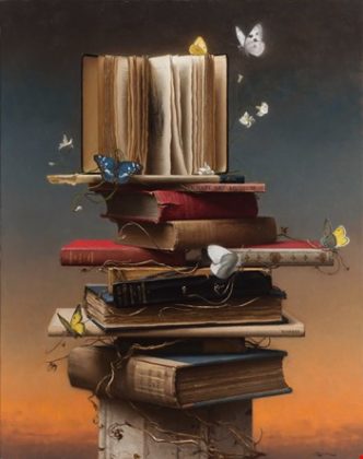Steve Levin (1st — Still Life), “Books and Butterflies,” 2015, oil on canvas, 28 x 22 in. (c) ARC