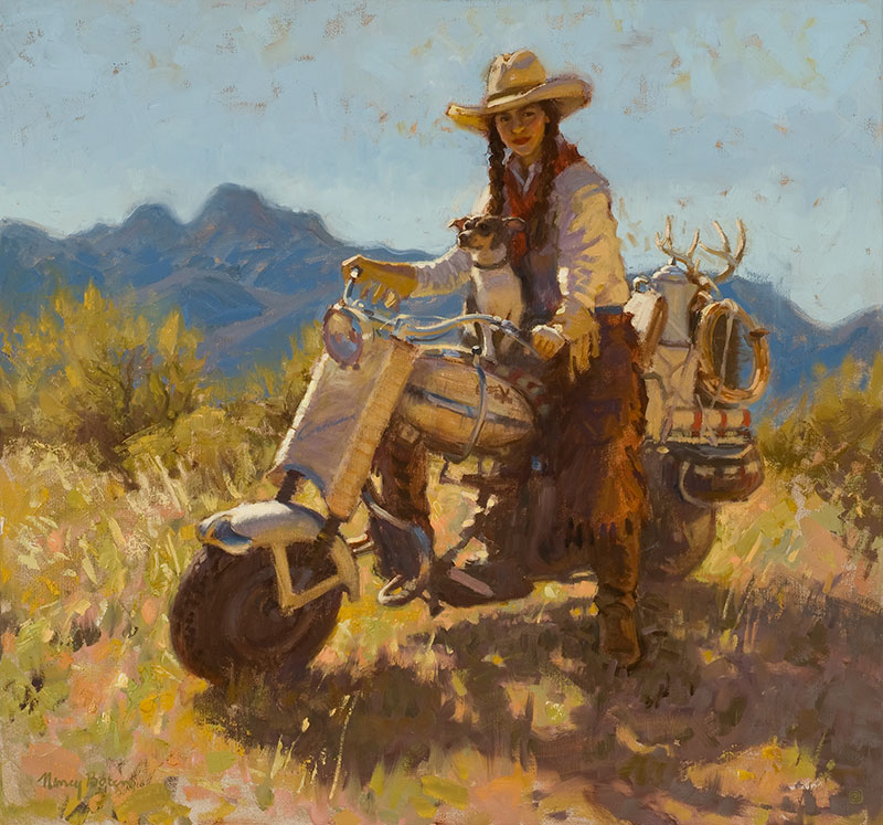 Nancy Boren, “Fast Track to Mustang Ridge,” oil on canvas, 30 x 32 in. First Place, Two-dimensional on canvas
