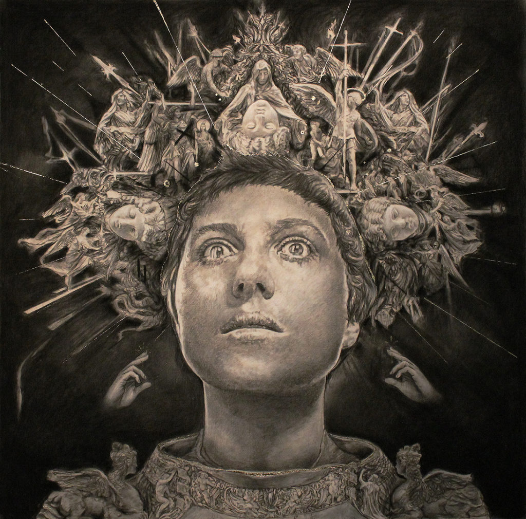Sergio Barrale, “Jeanne D’Arc,” mixed media and gold leaf on canvas, 62 x 62 in. © Sergio Barrale