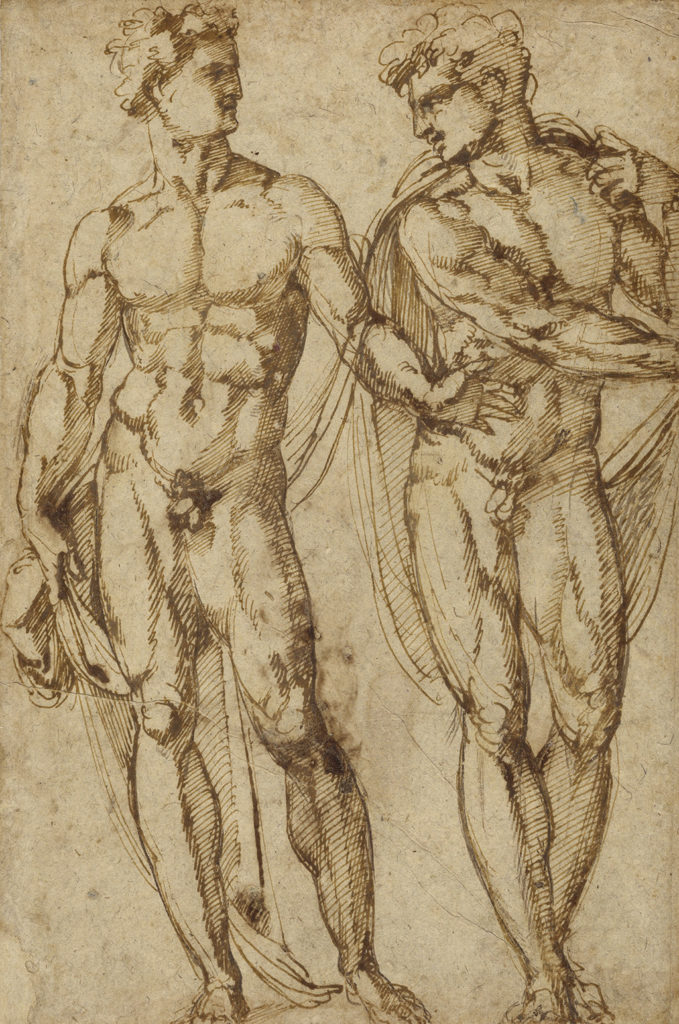 Baccio Bandinelli, “Study of Two Men,” circa 1525, pen and brown ink on paper, © J. Paul Getty Museum 2017 