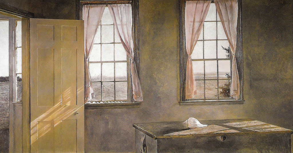 Andrew Wyeth, “Her Room,” 1963, tempera on panel, 24 3/4 x 48 in. © Farnsworth Art Museum