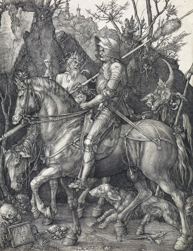 Albrecht Dürer, “Knight, Death, and the Devil,” 1513, engraving ($50,000-$75,000)