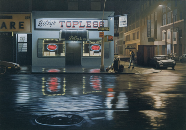 Max Ferguson, “Billy’s Topless,” 1991, oil on panel, 20 x 30 inches 