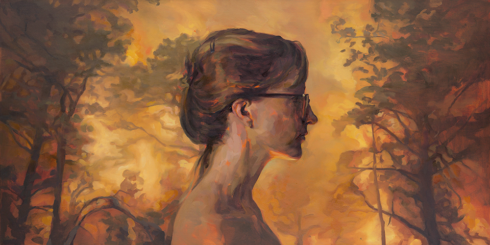 Felice House (b.1977), "Sarah Fire," 2015, oil on canvas, 24 x 48 inches