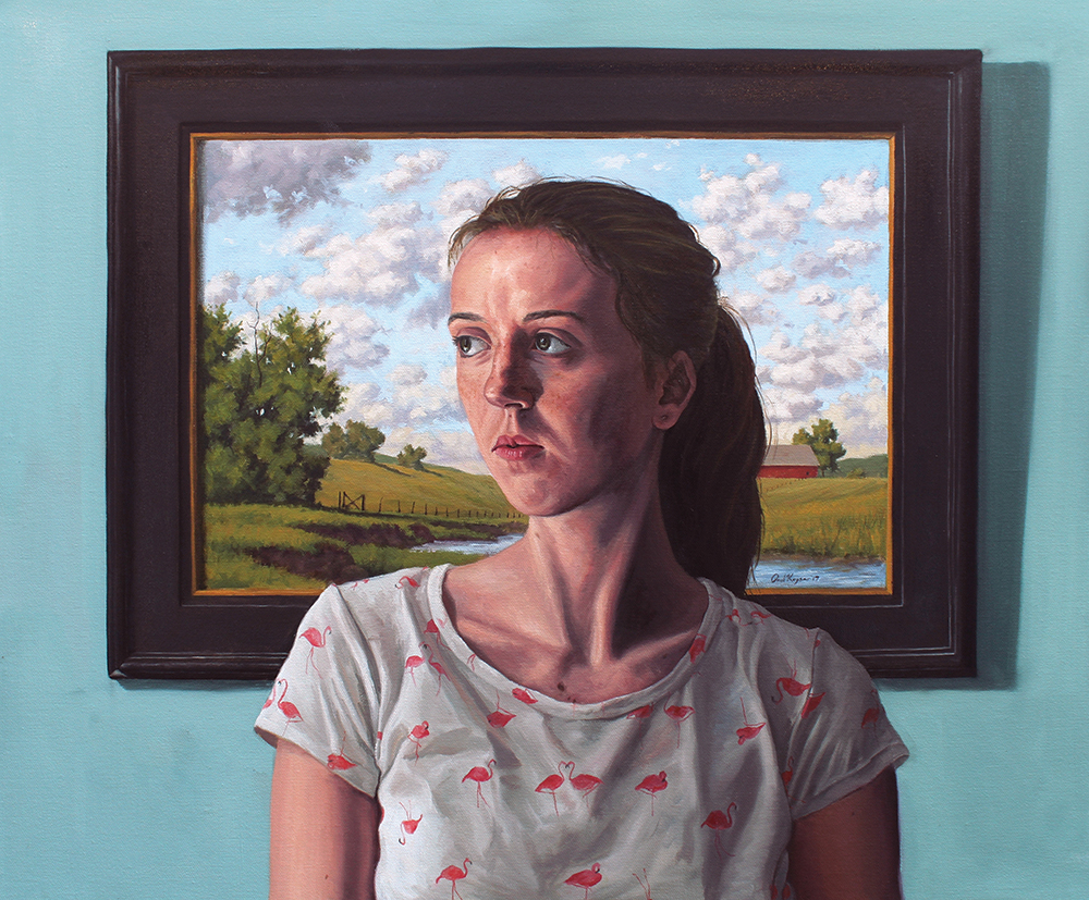 Paul Keysar (b.1977), "Alise with Her Head in the Clouds," 2017, oil on canvas, 20 x 24 inches