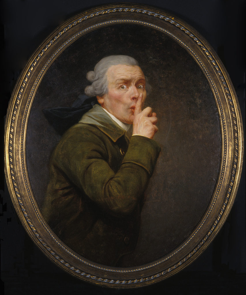 Joseph Ducreux, “Le Discret,” circa 1791, oil on aluminum transferred from canvas, 36 x 29 1/8 in., Spencer Museum of Art, Kansas 