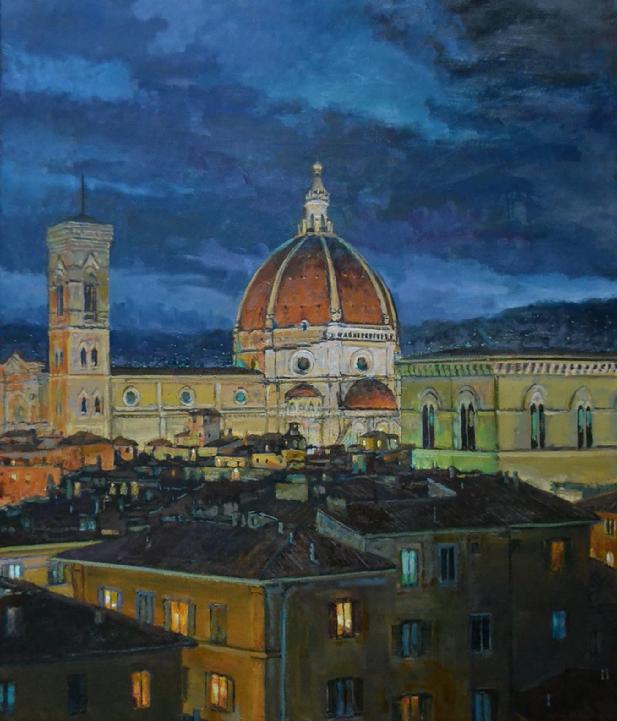 Dean Larson, “Duomo, Night,” 2014, oil on canvas, 42 x 36 in.