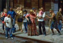 Max Ginsburg Tackles Social Realism and Modernism Multiple figures in a realism painting