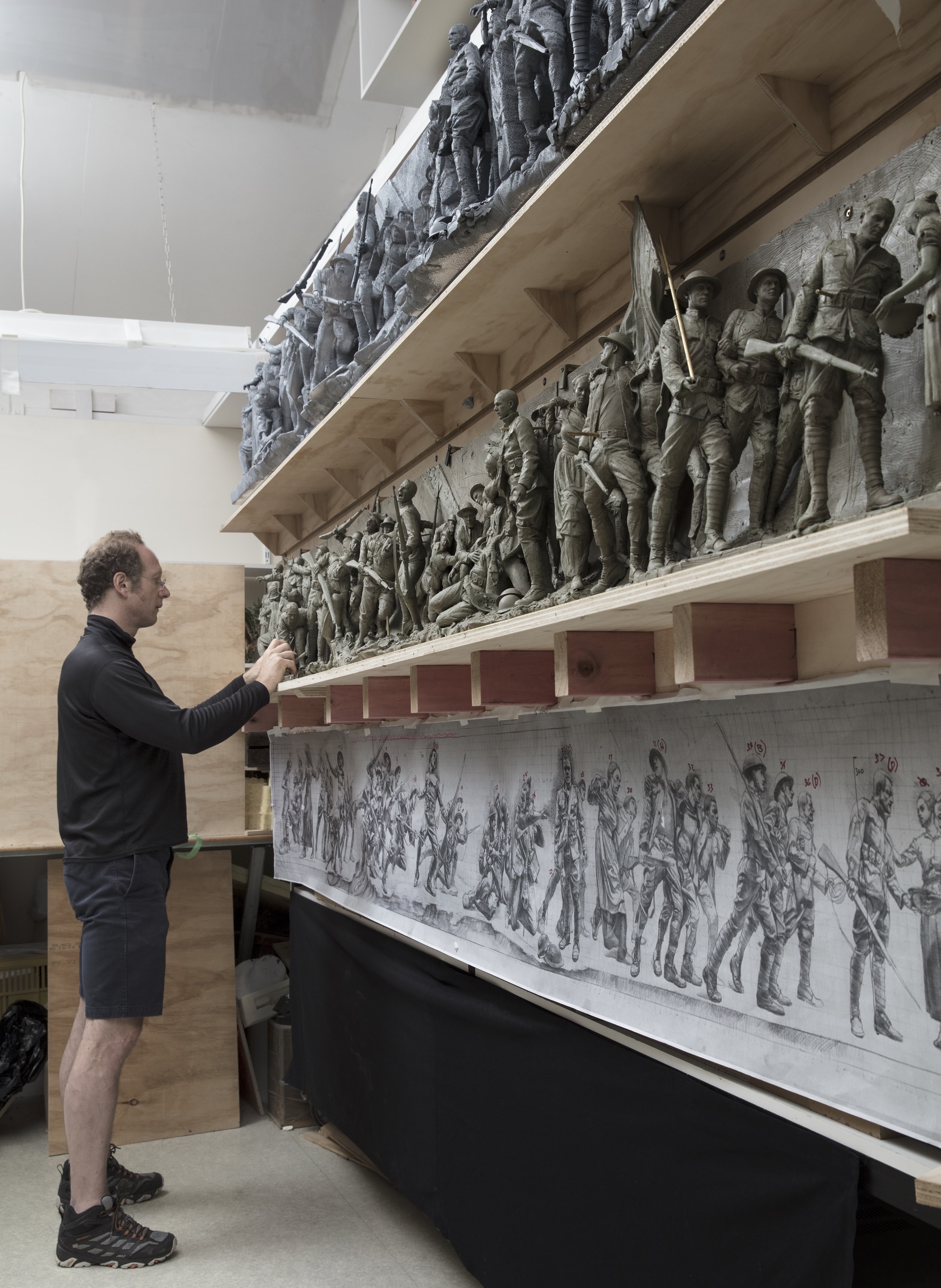 Sabin Howard sculpting the original clay model (9 feet wide) at Weta Workshop in Wellington, New Zealand