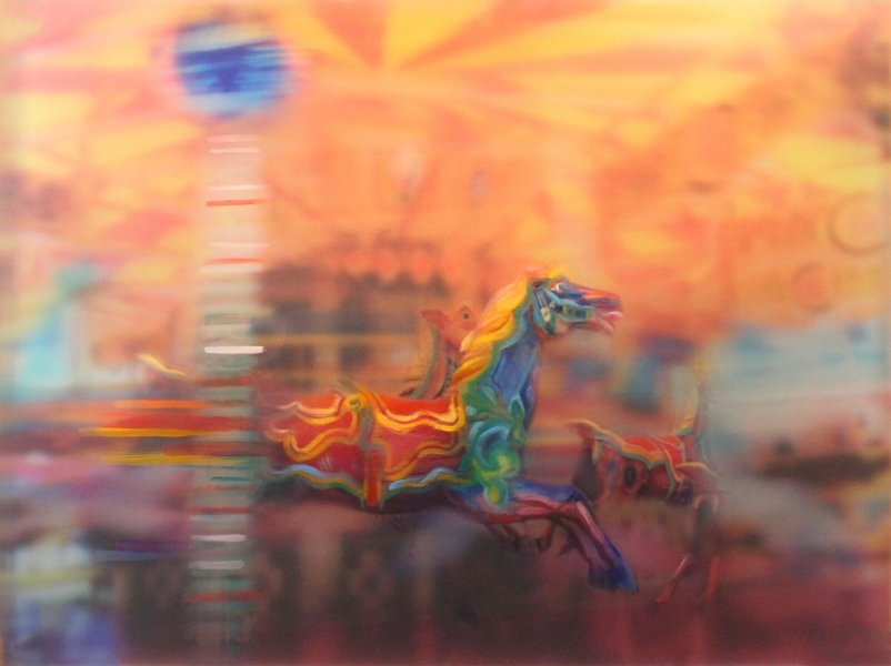 Michelle Jader, "Interlude 2," oil on three acrylic panels, 22 x 36 in.