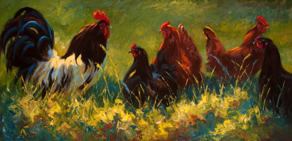 How to paint roosters - painting of chickens