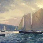 Summer in New England Leonard Mizerek, “Harbor Return,” oil, 12 x 24 in.