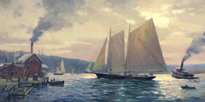 Leonard Mizerek, “Harbor Return,” oil, 12 x 24 in.