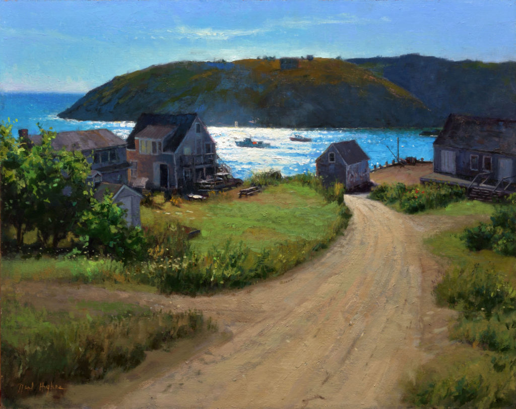Neil Hughes, “Monhegan Harbor,” oil, 22 x 28 in.
