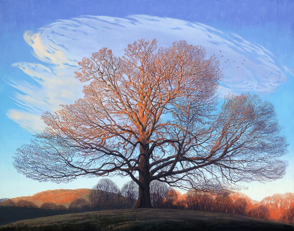 Bryan Haynes, “The Great Mayer Oak,” acrylic on canvas, 50 x 40 in.