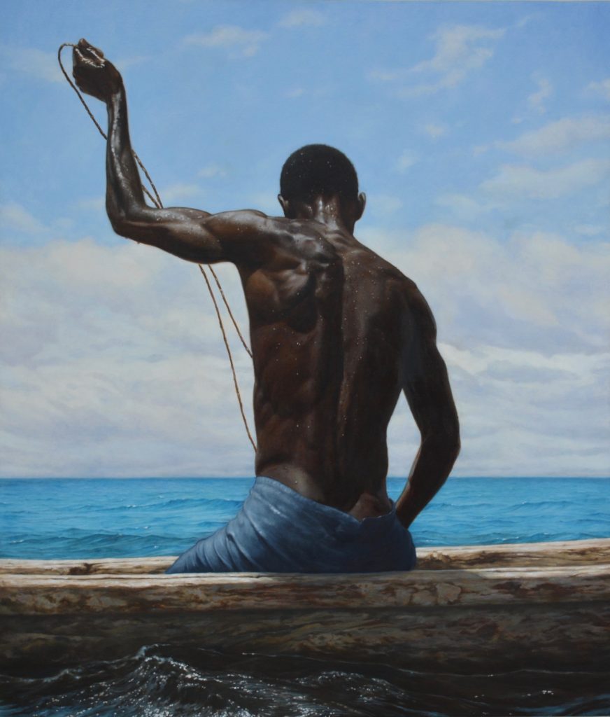 Evan Church, “Diani Fisherman,” oil on canvas, 28 x 24 in.