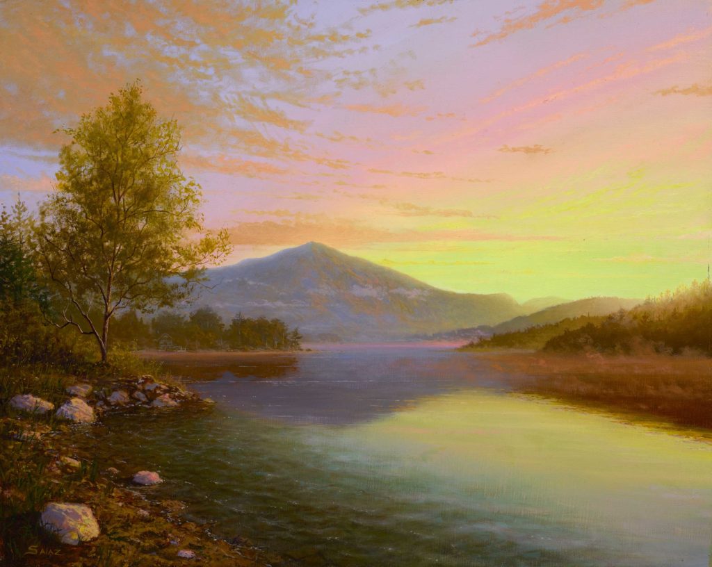 Ken Salaz, “Sunrise Over Lake Placid,” oil, 16 x 20 in.