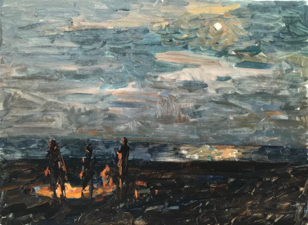 Ben Fenske, “Moonlit Bonfire,” work in progress/sketch, 2019, oil on canvas