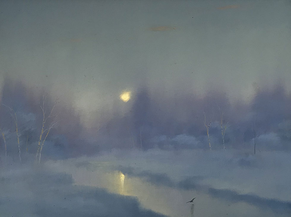 William R. Davis, “Soft Winter Glow,” oil on panel, 12 x 16 in.