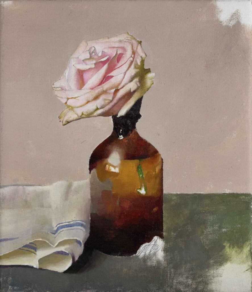 Diarmuid Kelley, “Garden Rose,” 2019, oil on linen, 14 x 12 1/8 in. (35.5 x 30.5 cm)