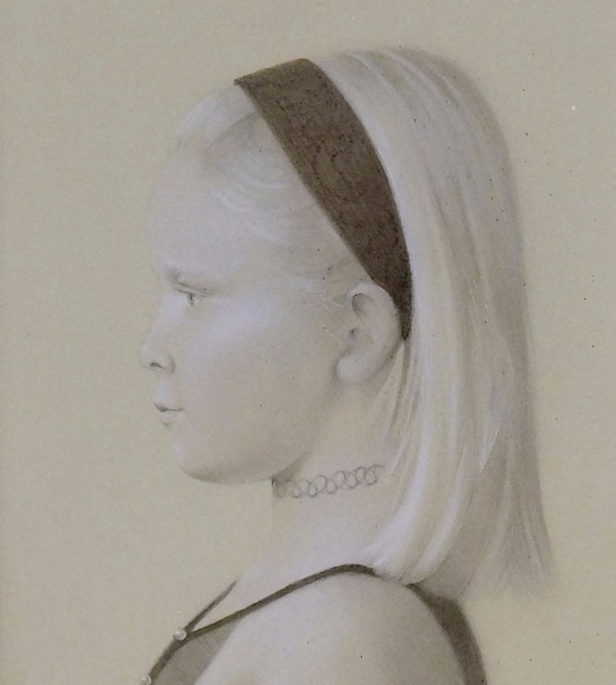 Koo Schadler, “Profile of Lily with Pearl Buttons,” silverpoint on paper