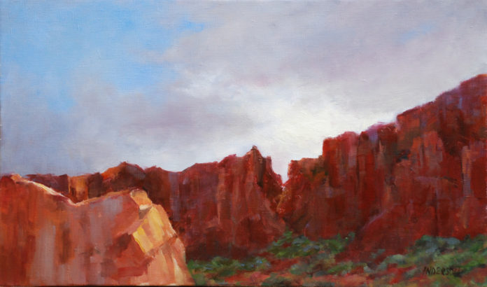 Kathy Anderson, OPAM, “Zion Red Rock,” oil on canvas, 12 x 20 in.