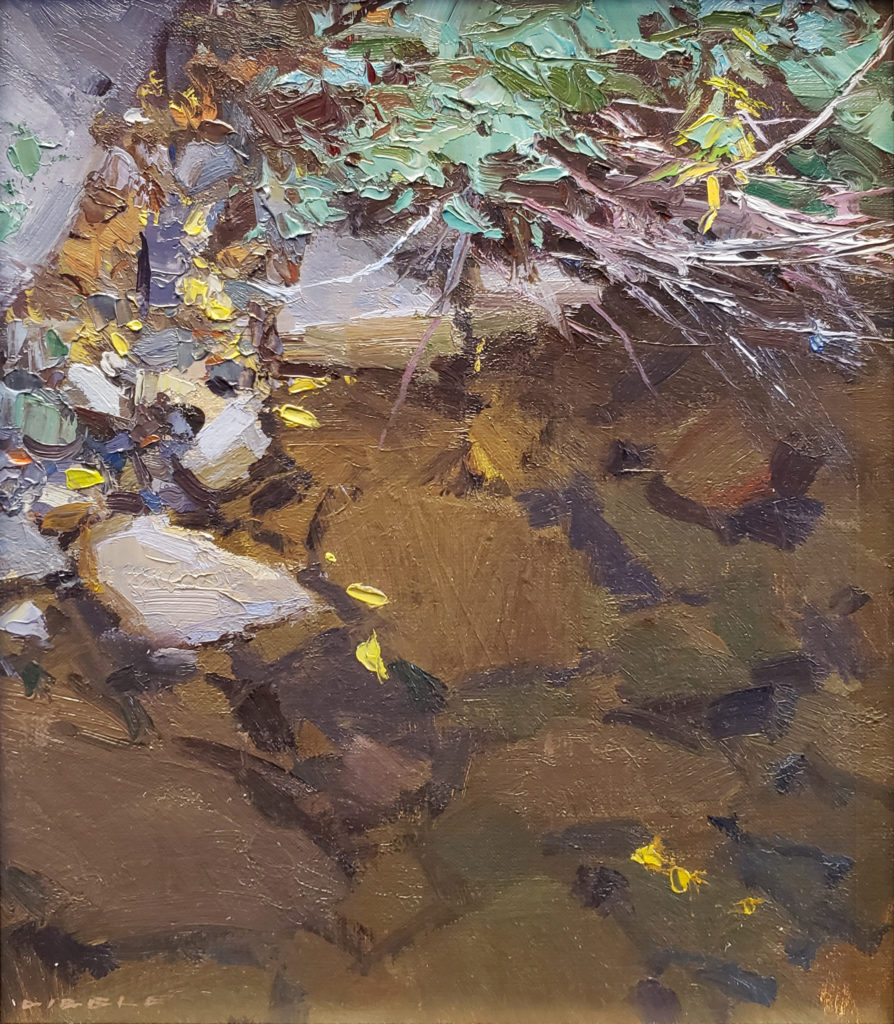 David Dibble, "Rainy Creek," Oil on canvas, 10" x 8"