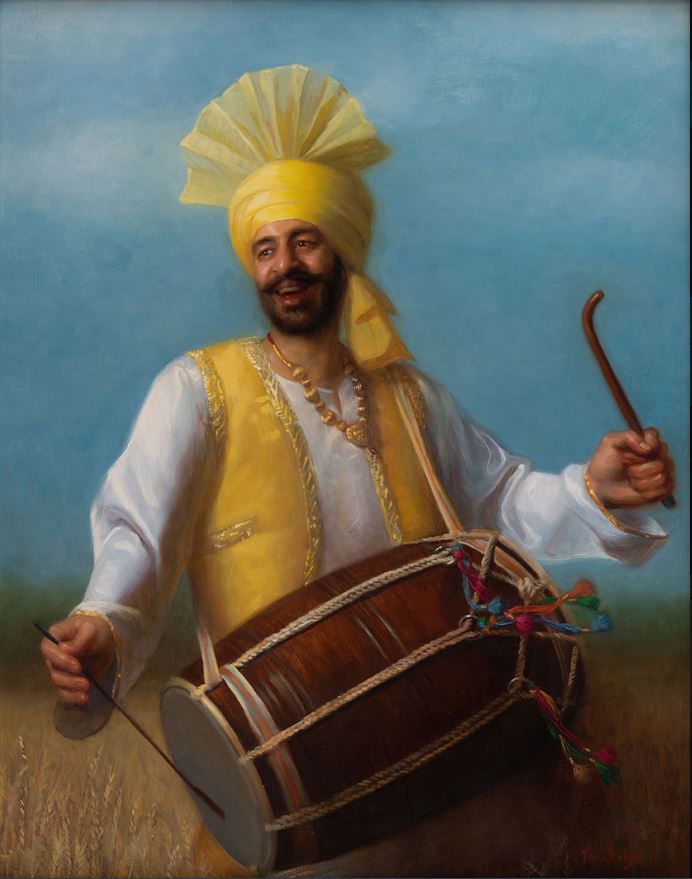 Manu Saluja, “The Dhol Player,” 30 x 38 in.