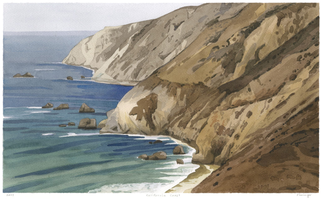 Suzanne Siminger, “California Coast,” watercolor, 10 x 14 in.