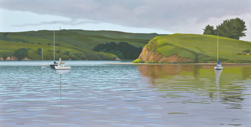 Suzanne Siminger, “Tomales Bay Marsh,” oil on canvas, 24 x 48 in.