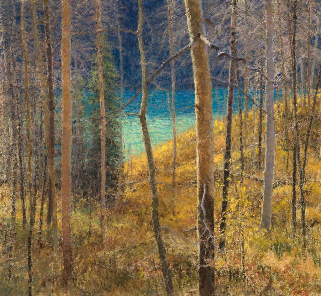 Skip Whitcomb, “Fall Afternoon, St. Mary Lake,” pastel, 32 x 35 in.