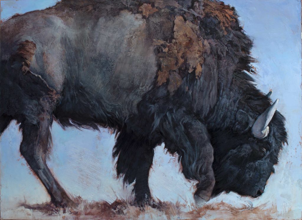 Jill Soukup, “Grazing Bison,” oil on canvas, 32 x 44 in.